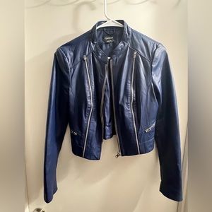 BEBE blue leather jacket vintage womens small